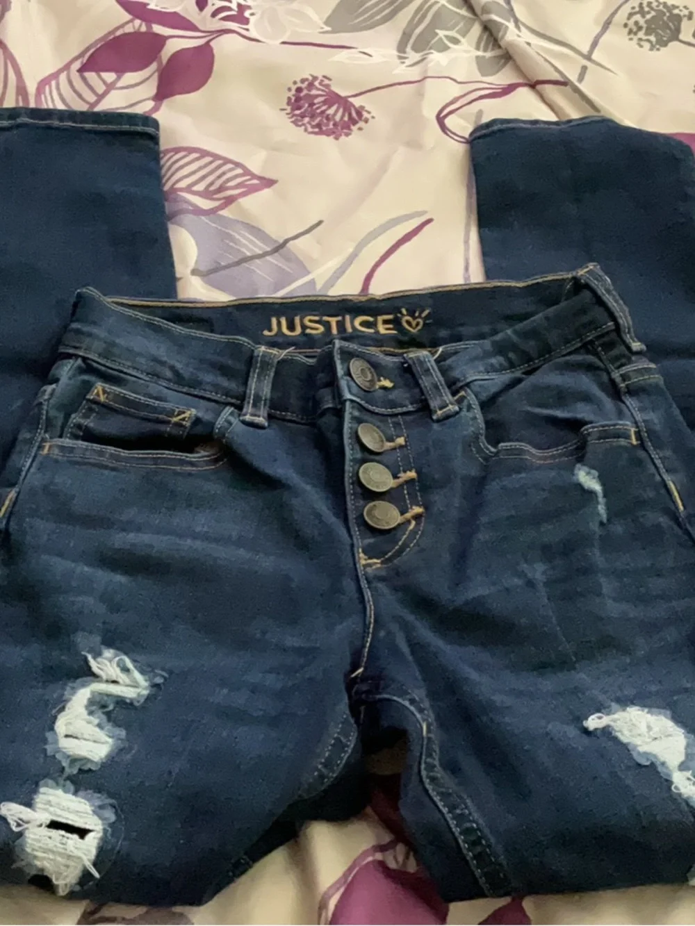 Justice Mid-Dark Blue Distressed Skinny Jeans NWOT